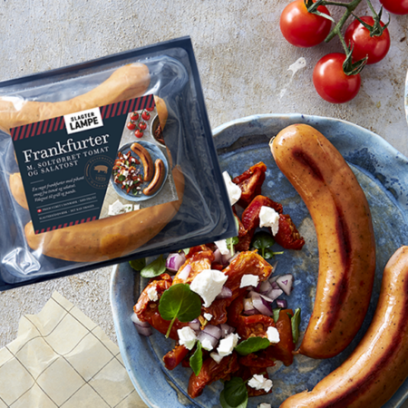 Frankfurter med soltørrede tomater og salatost