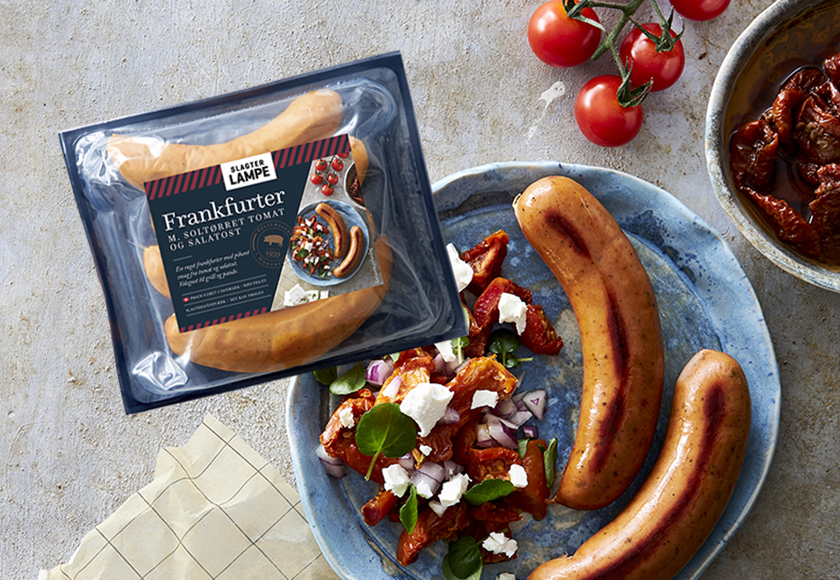 Frankfurter med soltørrede tomater og salatost